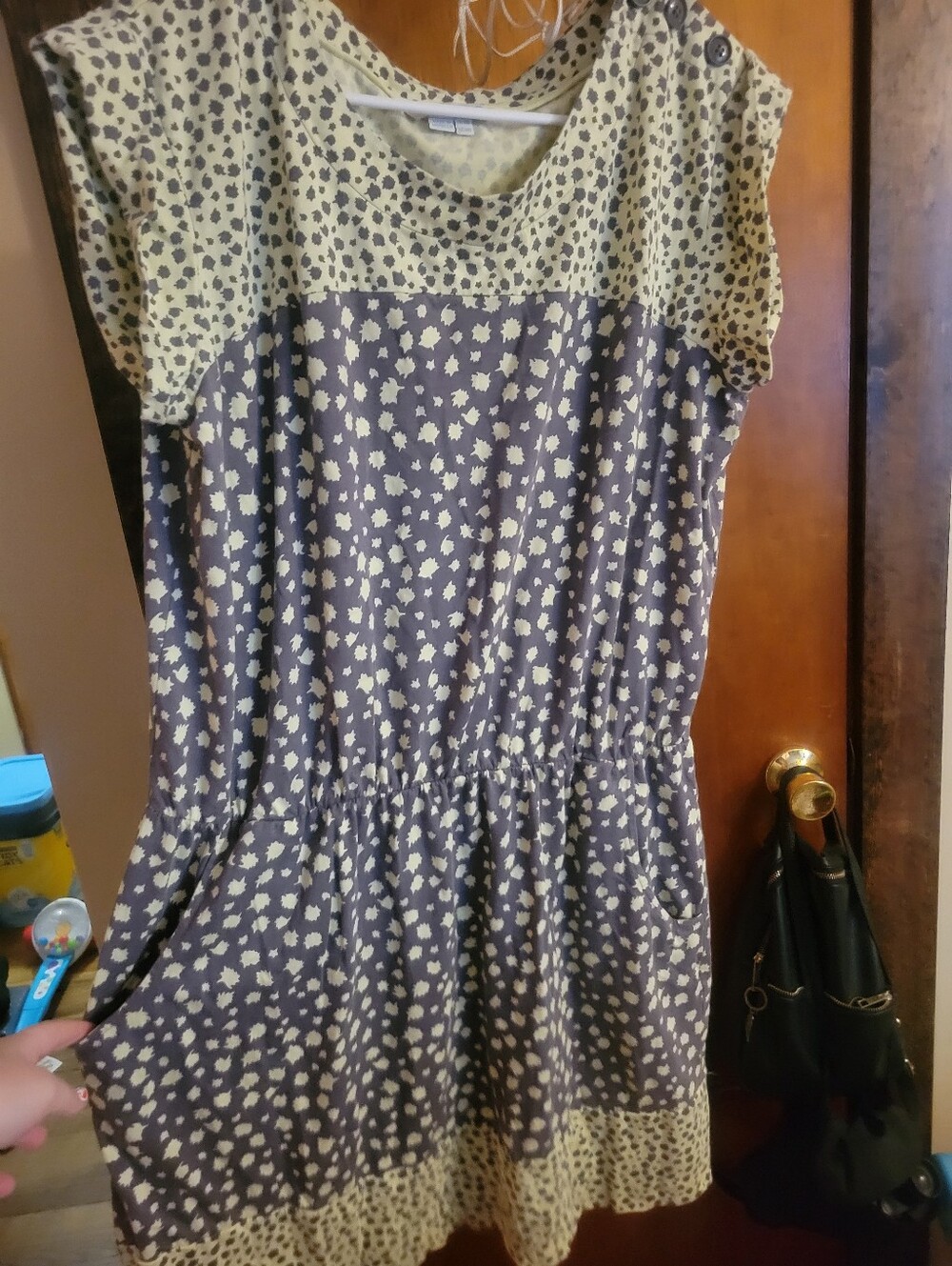 Boden Cream and Gray Floral Casual Womens Dress